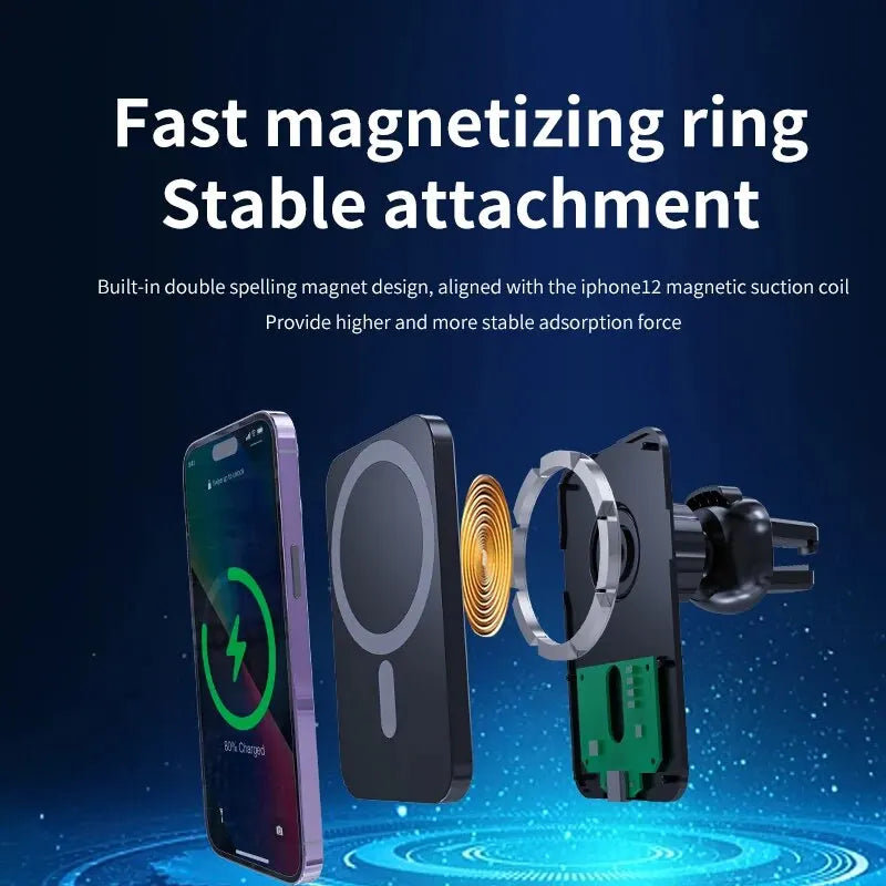Magnetic 15W Fast Wireless Car Charger – Secure &amp; Sleek